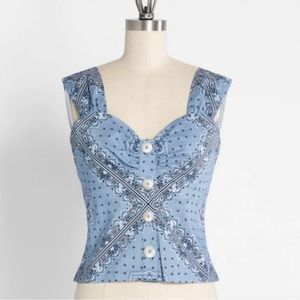 ModCloth Serene Serenade Tank Blue Bandana Print Weatern Smocked Women’s 12